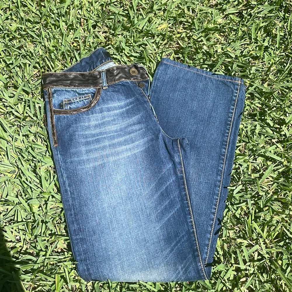 Just Cavalli Dark Brown Leather Trim Jeans